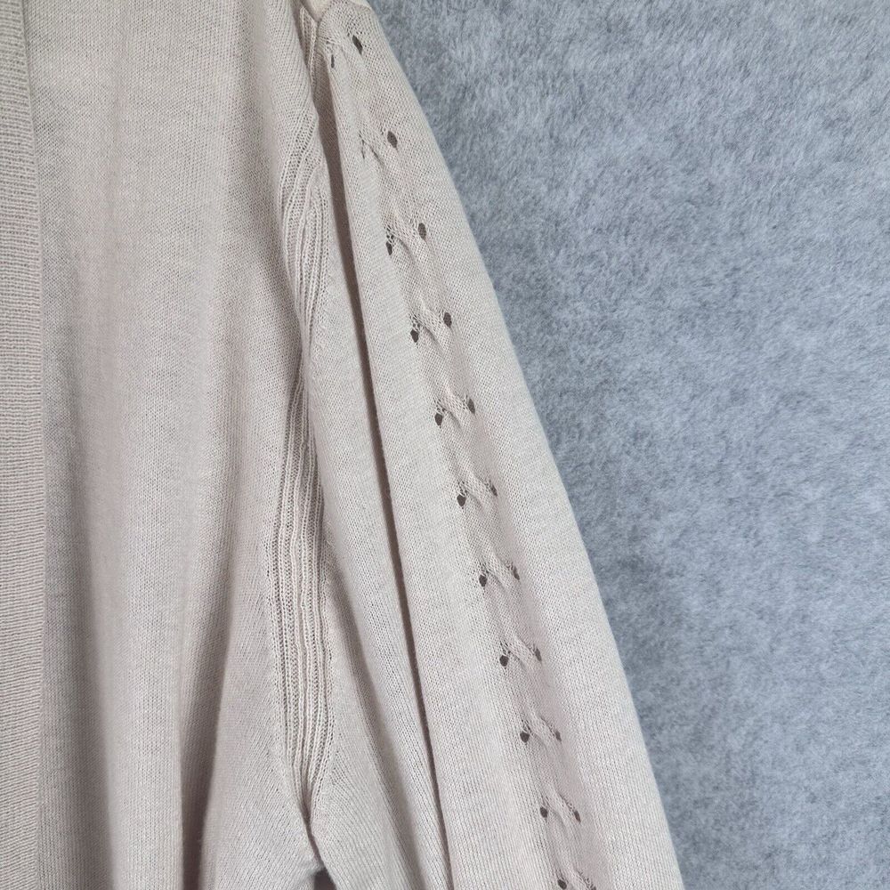 Cotton Wool Blend Tunic Cardigan Sz XL Beige Neutral Knit Open Front Long Sleeve - Picture 2 of 10